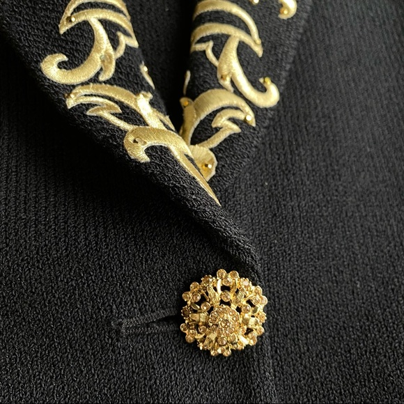 SOLD St. John Evening knit blazer embellished formal jacket black with gold 4 - Picture 4 of 12